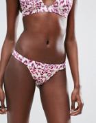 Asos Mix And Match Deep Band Brazilian Bikini Bottom In Pink Animal Print - Multi