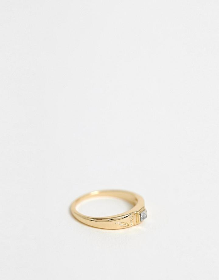 Asos Design Skinny Band Ring With Crystal In Gold - Gold