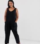 Asos Design Curve Minimal Jumpsuit With Pockets And Side Button Detail - Black