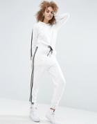 Asos Sweat Jersey Jumpsuit With Hood And Tipping - White