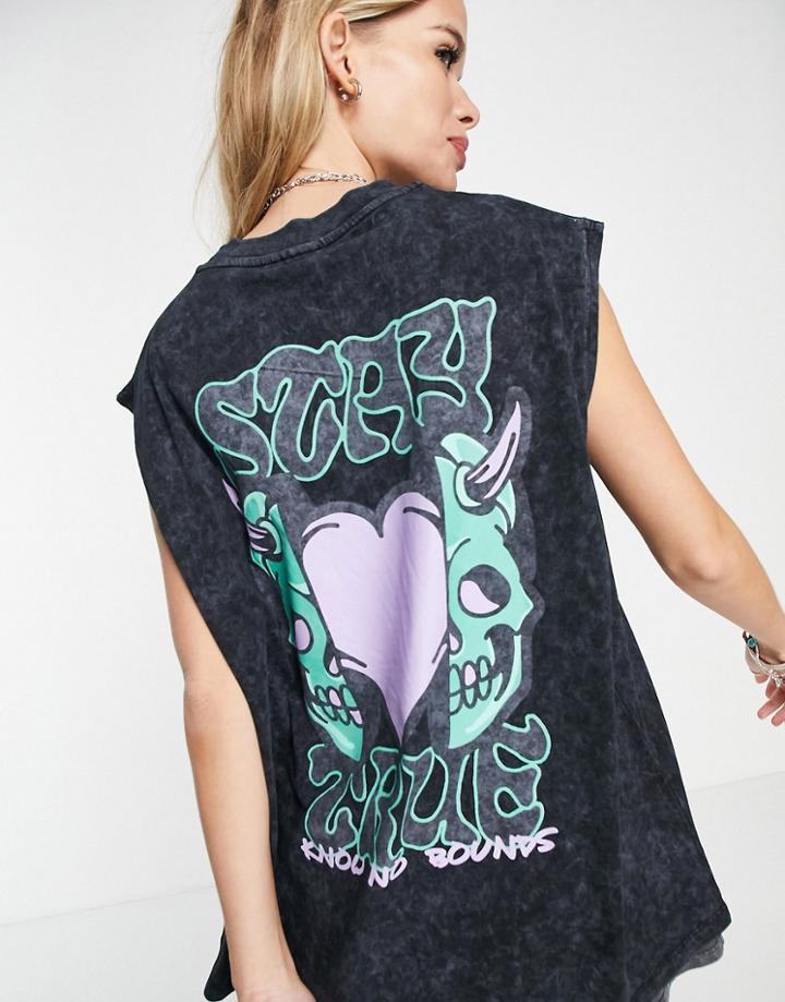 Asos Design Tank Top With 'stay True' Slogan In Charcoal-gray