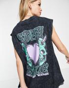 Asos Design Tank Top With 'stay True' Slogan In Charcoal-gray