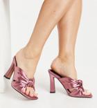 Asos Design Wide Fit Norbiton Satin Twist Mules In Mauve-neutral