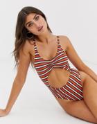 Free Society Cut Out Swimsuit In Stripe - Multi