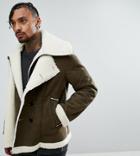 The New County Double Layered Biker Jacket In Faux Shearling - Green