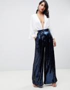Asos Edition High Waisted Sequin Wide Leg Pants - Navy