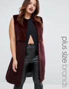 Elvi Faux Pony Skin Contrast Longline Waistcoat - Red