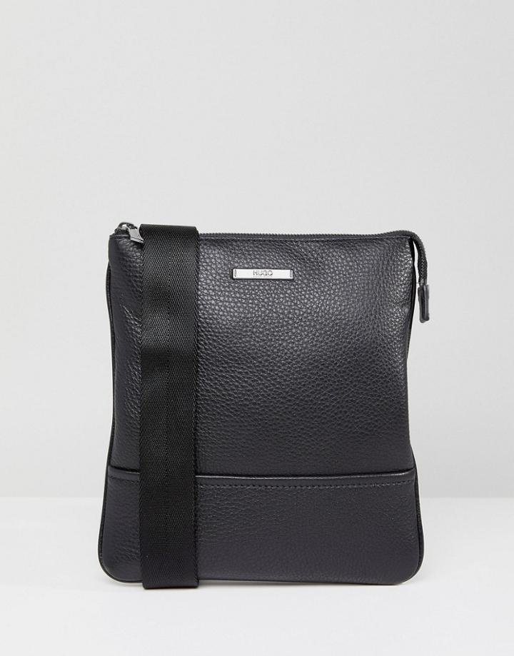 Hugo Element Natural Grain Leather Flight Bag In Black - Black