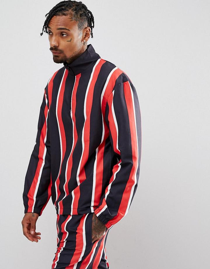 Granted Overhead Windbreaker Jacket In Black Stripe With Half Zip