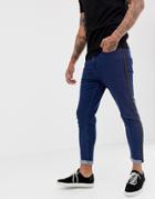 New Look Tapered Jeans With Side Stripe In Dark Blue Wash - Blue