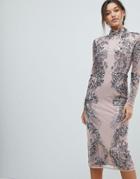Asos Edition Placed Scattered Sequin Midi Dress - Beige