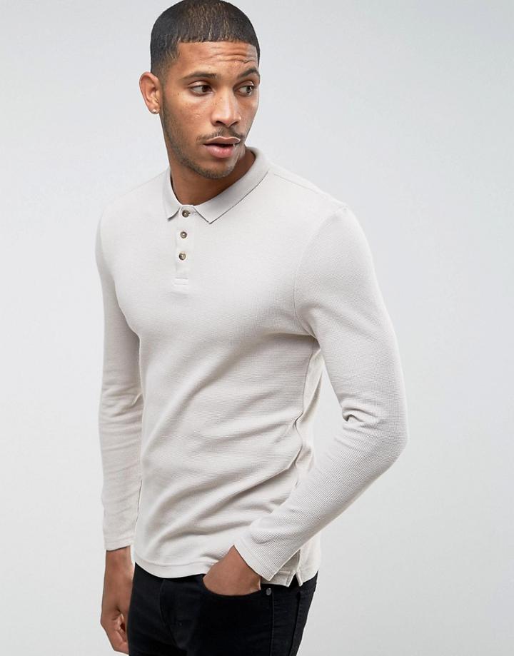 D-struct Grandad Collar Long Sleeve Top - Stone