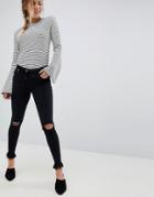 Parisian Skinny Jeans With Knee Rips And Raw Hem - Black