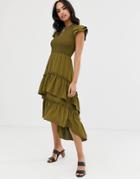 Vila Smock Tiered Maxi Dress - Green