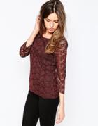Only Long Sleeve Lace Top - Fudge