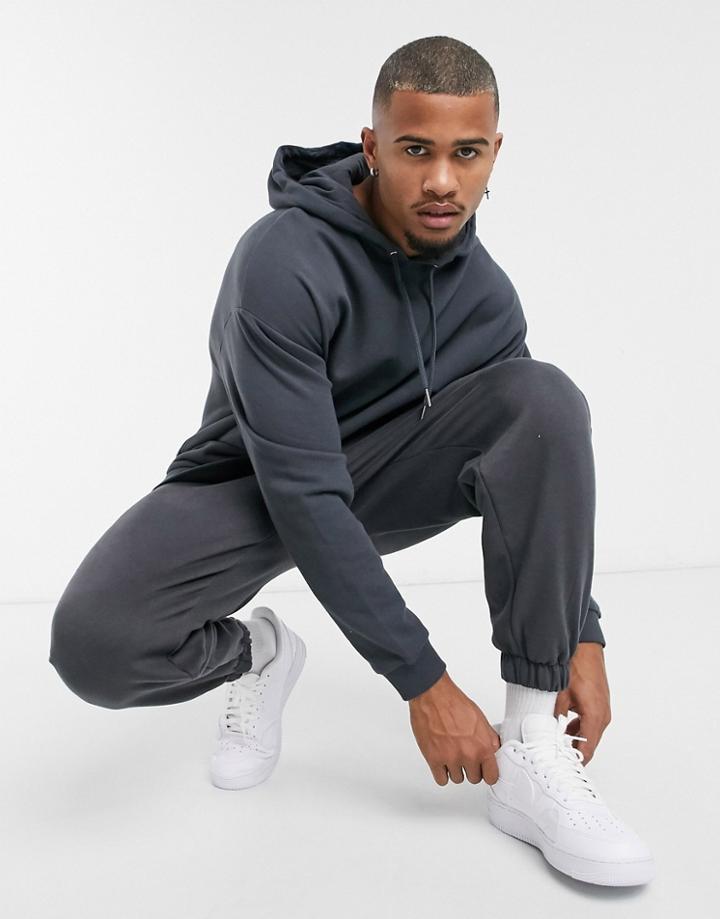 Asos Design Oversized Hoodie In Washed Black
