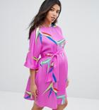Asos Maternity Belted Dress In Bright Abstract Floral - Multi