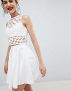 Asos Design Full Skater Mini Skirt In Scuba - White