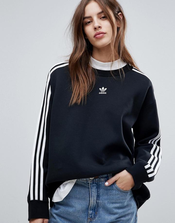 Adidas Originals Adicolor Three Stripe Sweatshirt In Black - Black
