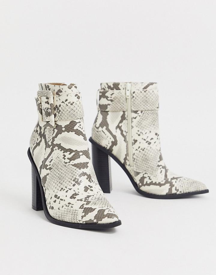 Missguided Ankle Boots With Buckle Detail In Snake Print-multi