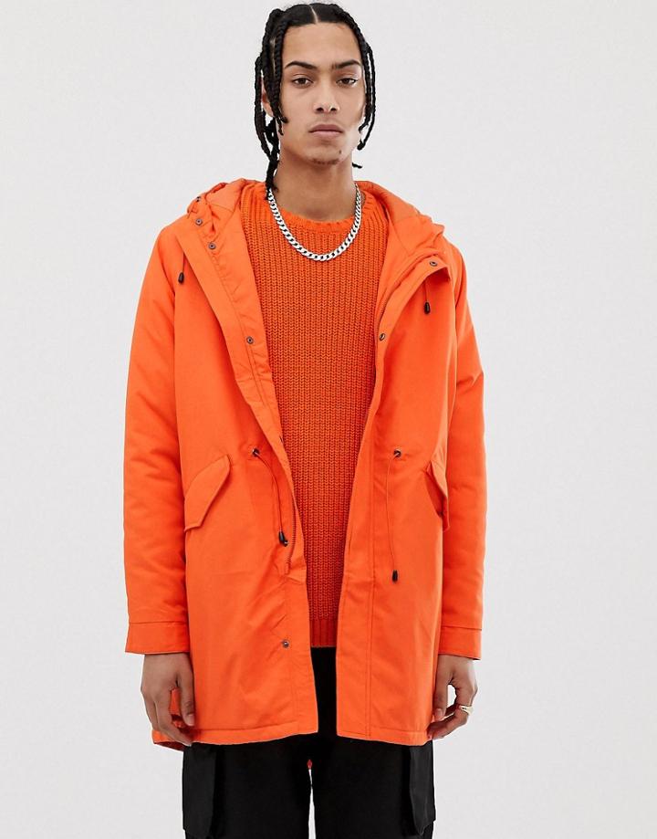 Asos Design Parka Jacket In Bright Orange