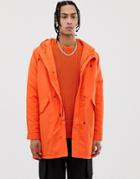 Asos Design Parka Jacket In Bright Orange