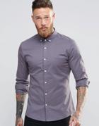 Asos Skinny Shirt In Gray Twill With Long Sleeves - Gray