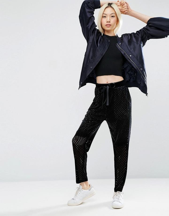 Asos Premium Velvet Perforated Joggers - Blue