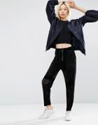 Asos Premium Velvet Perforated Joggers - Blue