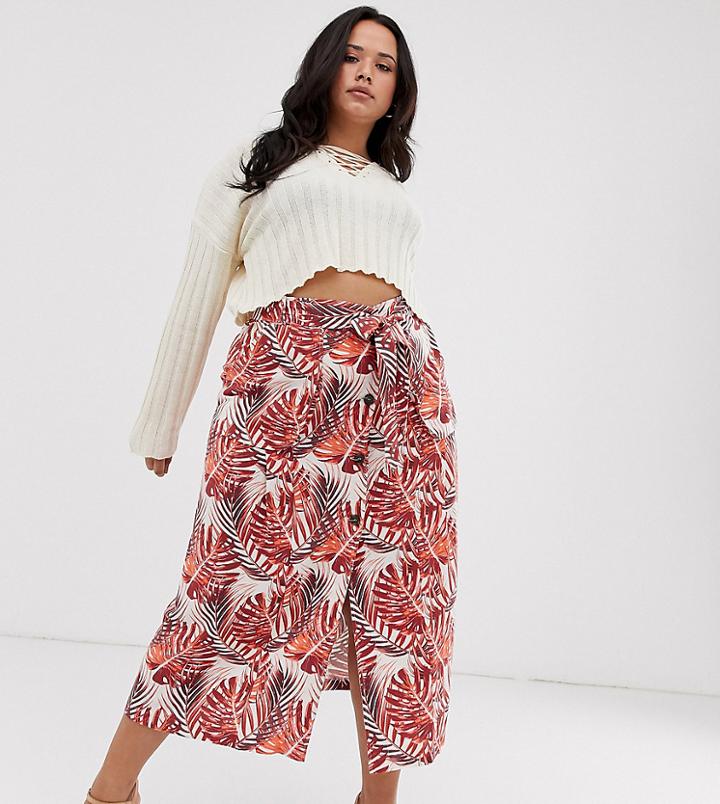 Asos Design Curve Column Midi Skirt In Jungle Floral Print-multi