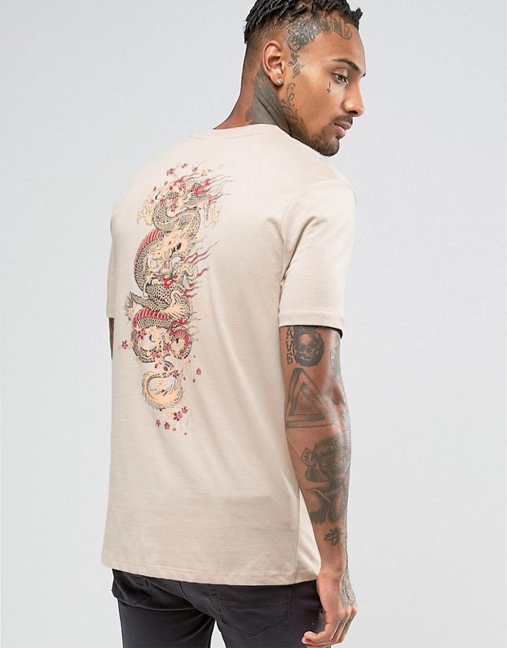 Criminal Damage T-shirt With Dragon Back Print - Beige