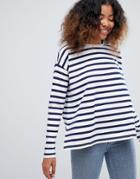 Asos Design Stripe Top In Baby Loop Back-multi