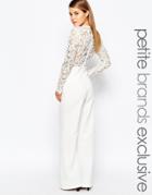 John Zack Petite Lace Sleeve And Back Detail Jumpsuit - White