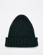 Asos Pointed Ribbed Beanie In Green - Green
