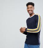 Asos Tall Fluffy Sweater With Contrast Stripes In Navy - Navy