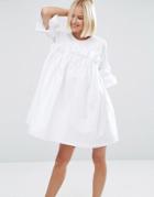 Asos White Frill Dress With Contrast Fabric - White