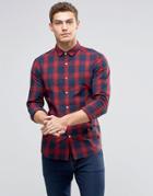 Asos Skinny Shirt In Red Shadow Check - Red