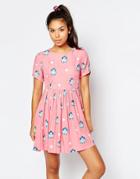 Lazy Oaf Smock Dress In Spot And Poodle Print - Pink