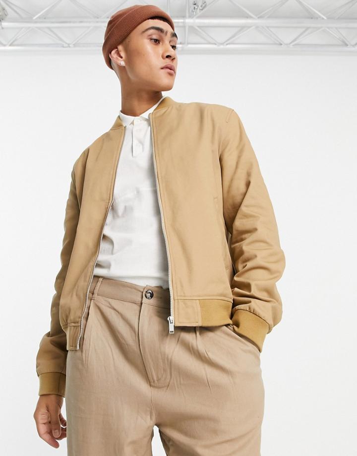 Asos Design Essential Bomber Jacket In Camel-neutral