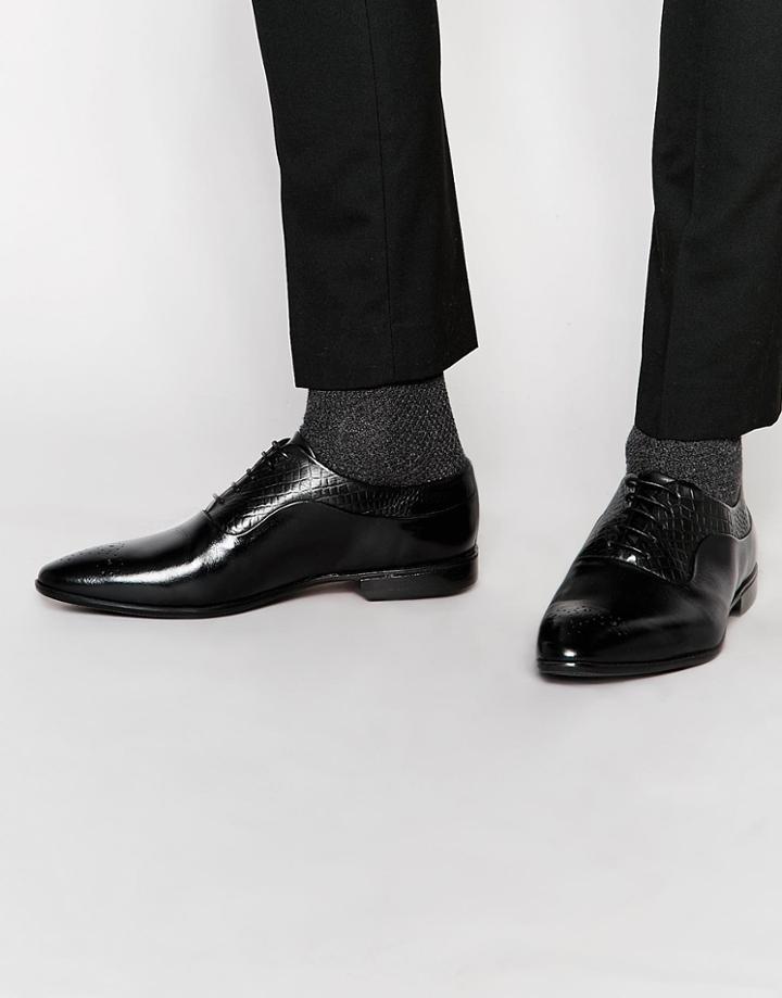 Asos Oxford Shoes In Black Leather With Brogue Toe Detail - Black