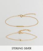 Asos Pack Of 2 Gold Plated Sterling Silver Ball And Chain Bracelets - Gold