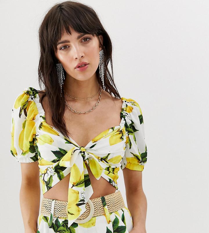 Dusty Daze Tie Front Crop Top In Lemon Two-piece-yellow