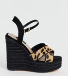 River Island Wide Fit Wedge Sandals With Stud Detail In Leopard Print-multi