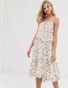 Lost Ink Cami Midi Dress With Tiered Skirt In Vintage Floral-white