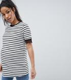 Asos Design Maternity T-shirt With Lace Trim Detail In Stripe - Multi