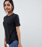Asos Design Petite Boxy T-shirt With Curve Hem In Linen In Black - Black
