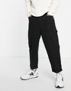 Asos Design Cargo Wide Leg Pants In Black