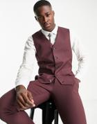 Asos Design Slim Suit Waistcoat In Burgundy-red