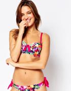 Pour Moi Strapless Bikini Top In Polynesia Floral Print - Black