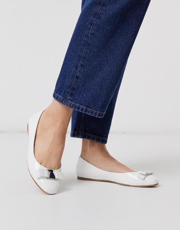 Asos Design Lucy Bow Ballet Flats In White Patent
